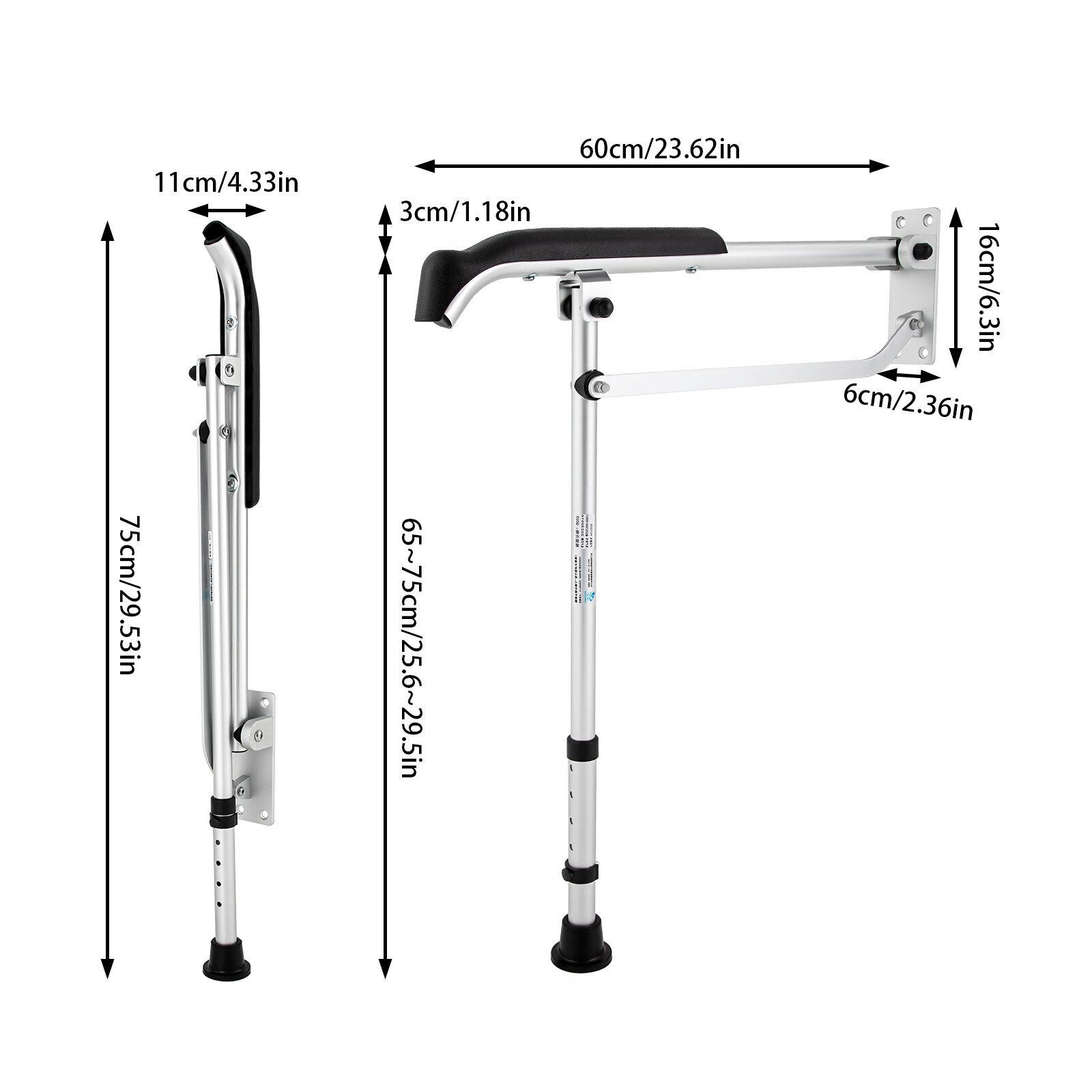 286.6lbs Aluminum Bathroom Safety Railing Toilet Bar Grab Rail