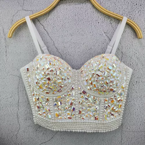 Pearl Corset Bustier Bra Crop Top Colorful Rhinestone Push Up Bralette Tank Top! - Picture 13 of 20