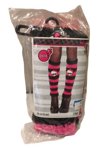 MONSTER HIGH Child's SKULLETTE Leg Warmers Plush Fuchsia Black Stripes