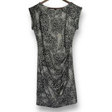 ANN TAYLOR Dress 8 Leopard Animal Print Stretch Knit Sheath Pullover Career