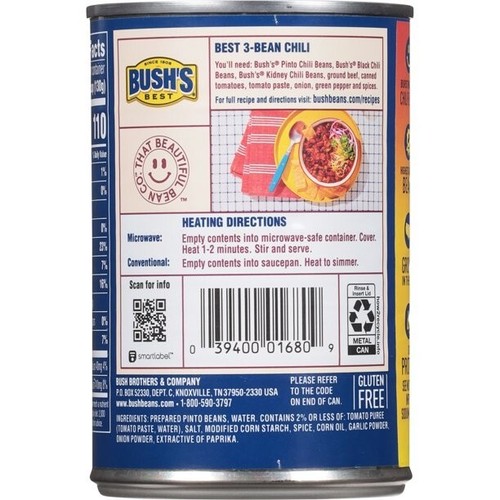 Bush's Chili Beans, Pinto Beans in Medium Chili Sauce, 16 oz - Picture 8 of 9