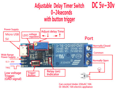 DC 5v 12v 24v Adjustable Auslöser Delay Time Switch Timer Board Relay Module Car