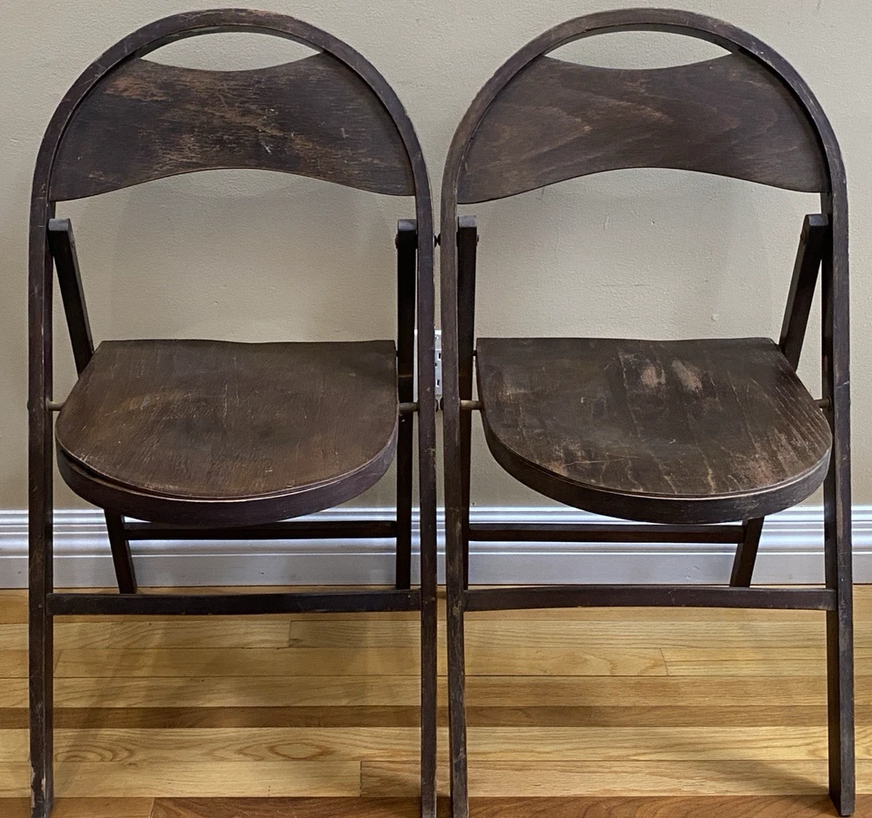 Vintage Wood FOLDING CHAIR SET dining wedding church slat primitive Lot 2 - Image 4 of 4