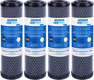 GOLDEN ICEPURE 1 Micron 2.5" x 10" Whole House CTO Carbon Sediment Water Filter Cartridge,4PACK