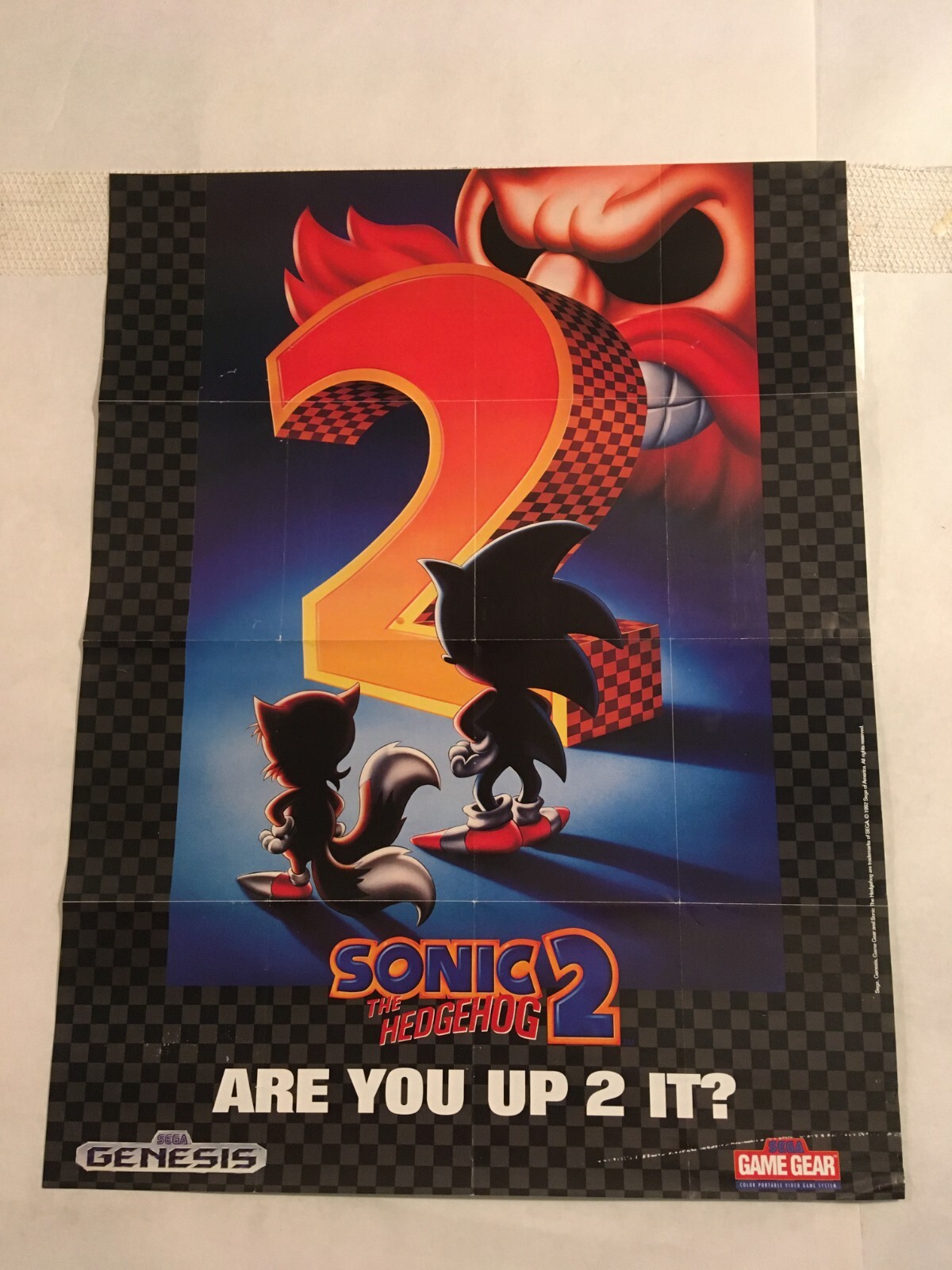 Sonic The Hedgehog 2 Sega Genesis Game 1992 Original Poster insert