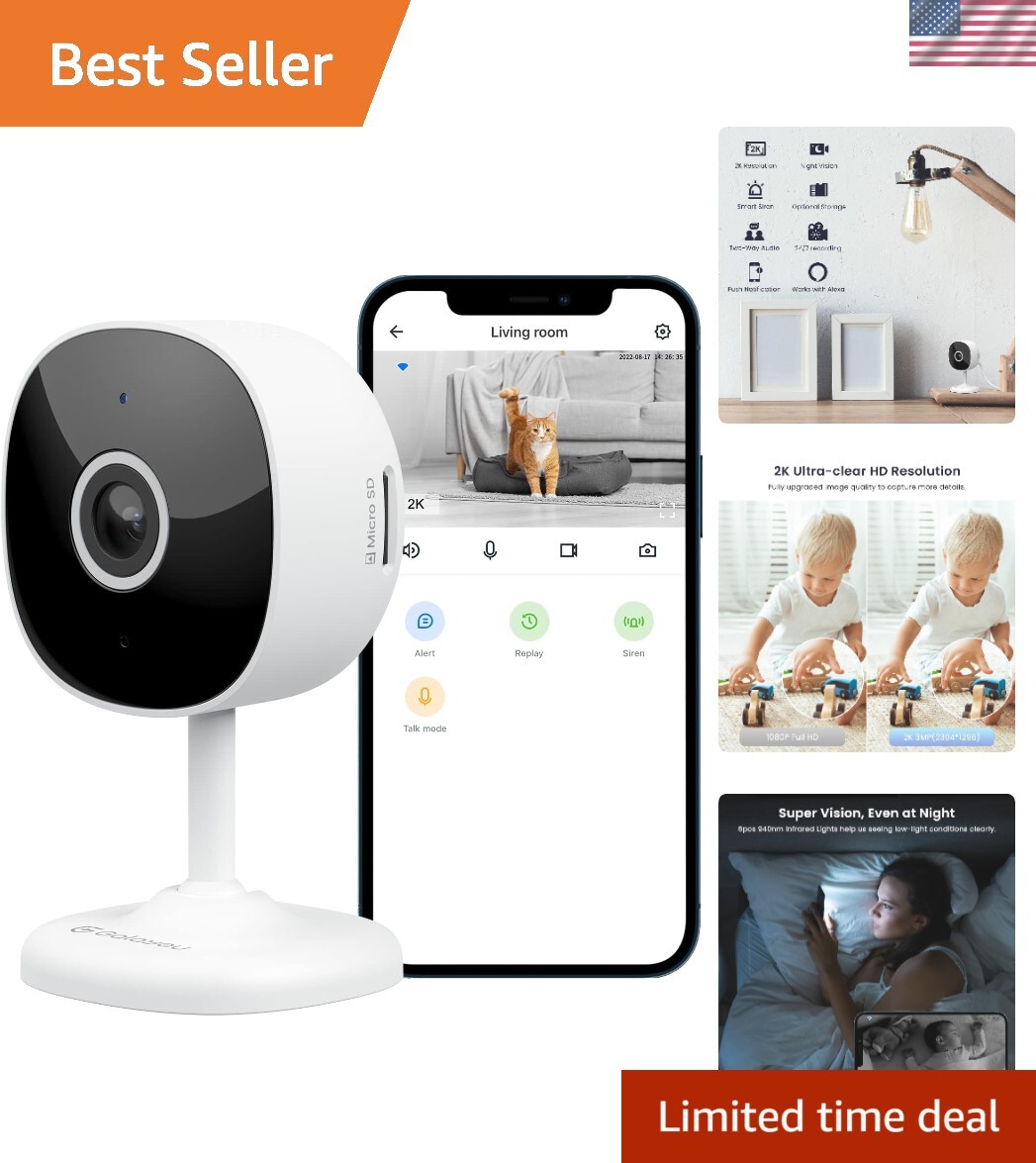 WiFi Camera 2K, Indoor Home Security Cameras for Baby/Elder/Dog/Pet Camera wi...-image
