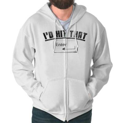 Funny Computer Nerd Id Hit That Enter Button Mens Zip Hooded Sweatshirt Hoodie