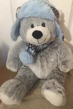 Plush Winter Bear Hugfun International Gray Blue 18"