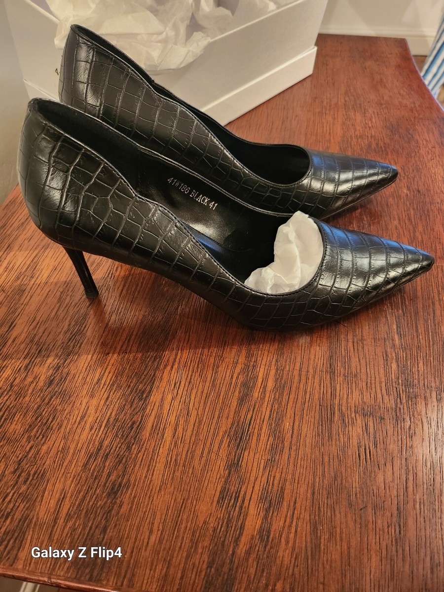 SHOES, STILETTO, LADIES SIZE 8, 41 BLACK CROC COURT SHOES HEELS