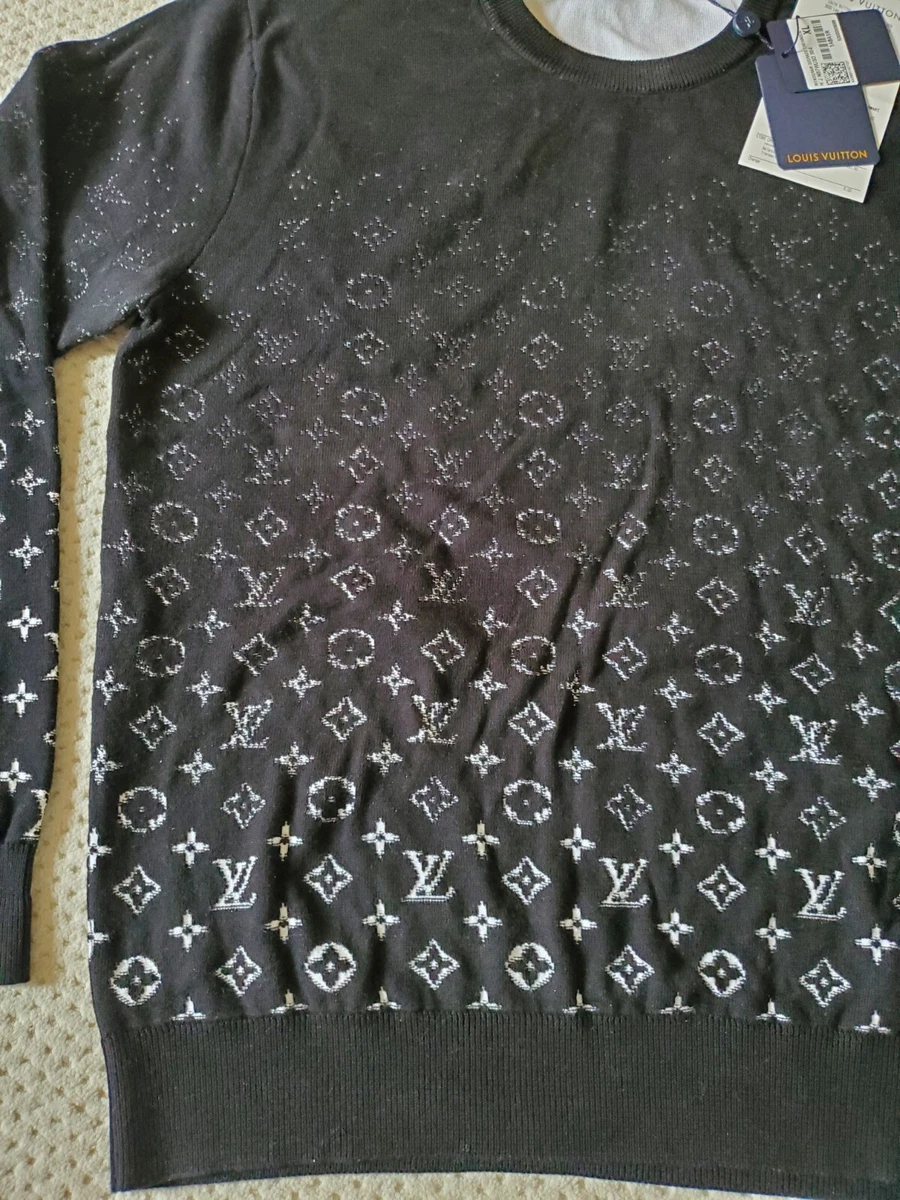 NWT Authentic Louis Vuitton Monogram Degrade Crew neck Sweater BLACK XL,  1A8A1R