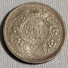 ~ British India 1944 L Lahore Mint 1/2 Half Rupee  George VI  ~ Free US Shipping