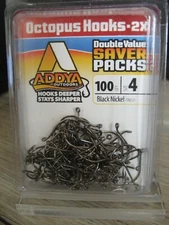 100 Addya Saltwater Octopus Bait Fish Hooks Reversed 2X / A600-BN Black Size 4