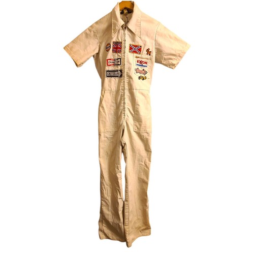 Vtg Racing / Concert White Wrangler Coveralls Patches 38 Long Gulf Champion Mens - Picture 2 of 17
