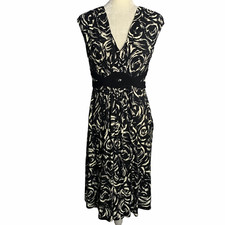 Vintage 90s Sleeveless Midi Dress Womens 6 Black Swirls Stretch Knit