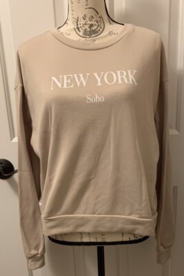 Women s Shein Beige White New York Soho Sweatshirt Size Large