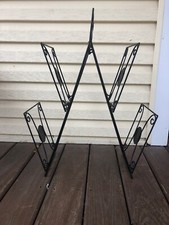 Vintage Mid Century Modern Black Metal Scroll Work Folding Magazine Book Rack
