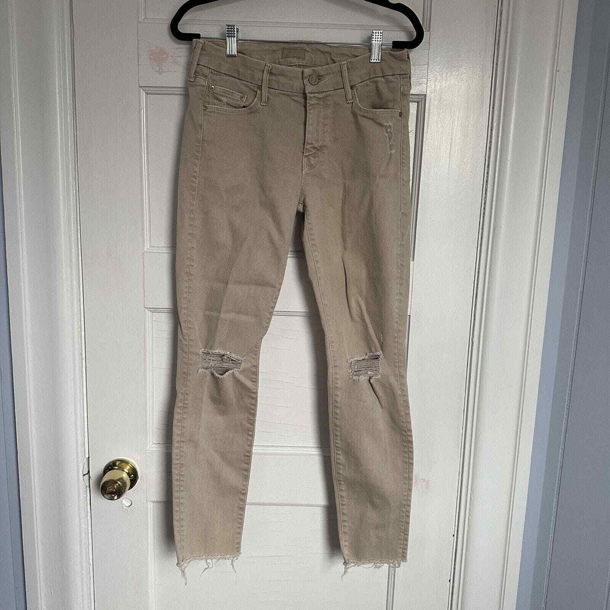 Mother Skinny Jeans 28 Looker Ankle Fray Khaki Wash Stretch