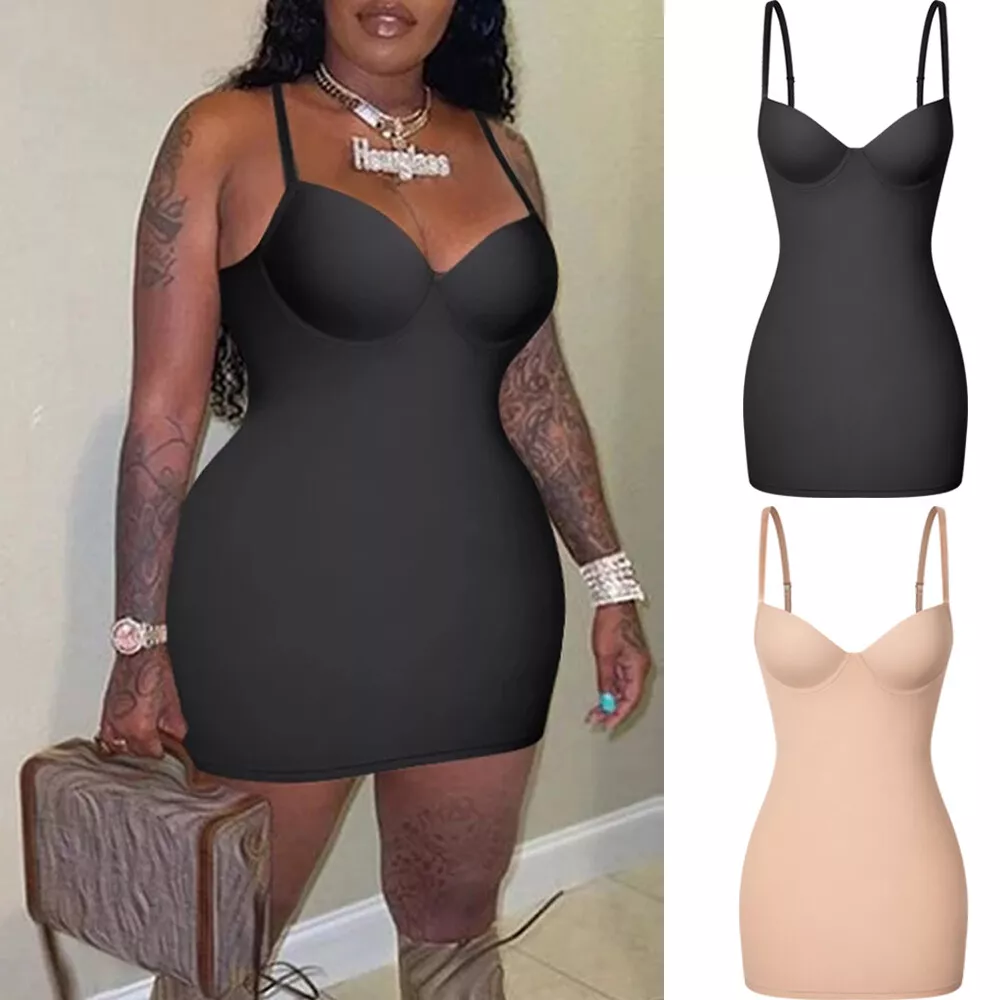 Ladies Seamless Shapewear Tummy Control Full Slips with Built in Bra Under Dress