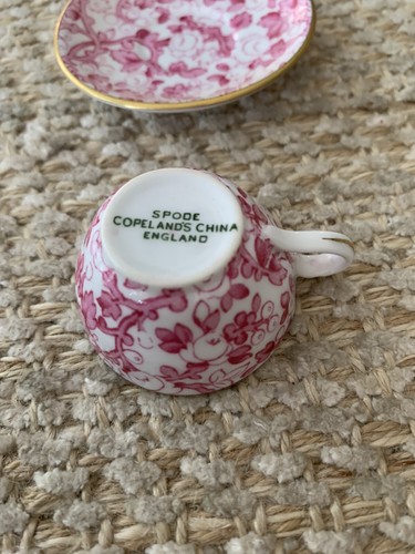 Vintage Spode Copeland England Miniature Tea/Coffee Cup/Saucer Pink Floral Vine - Picture 3 of 6