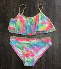 Betsey Johnson Multicolor Ruffle Rainbow with Gold Straps Girls 12 L Swimsuit