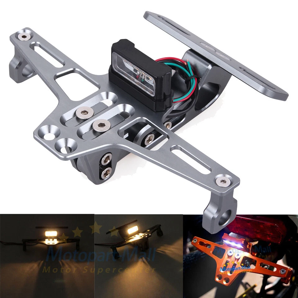 Soporte de matrícula ajustable para cola de motocicleta ordenado eliminador de guardabarros luz LED Foto 4 de 4