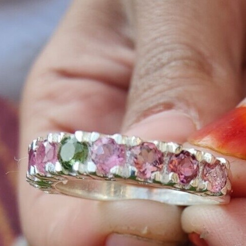 natural multi tourmaline stacking ring 925 silver ring with Nine pc Top multi - Picture 9 of 14