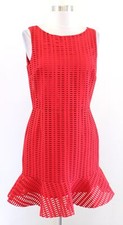 Sandro Paris Red Eyelet Perforated Flounce Hem Sheath Dress Size 2 Cocktail