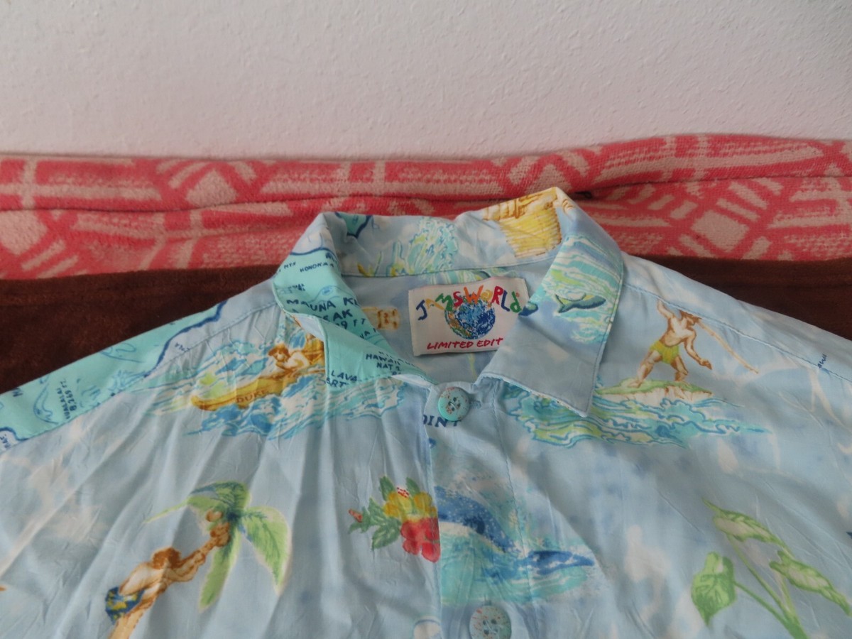Vintage Jams World M Blue Statehood Hawaiian Shirt M630RE