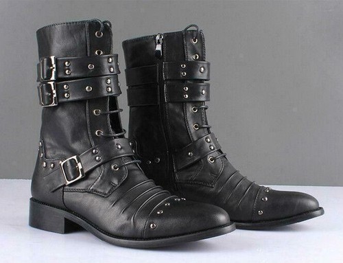 Mens punk side zip Studded Rivet 