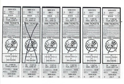 1996 DEREK JETER TICKET CAL RIPKEN JR TICKET BOSTON RED SOX UNUSED