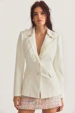 Loveshackfancy Lace Trim Single Breasted Blazer Jacket Size 0 White