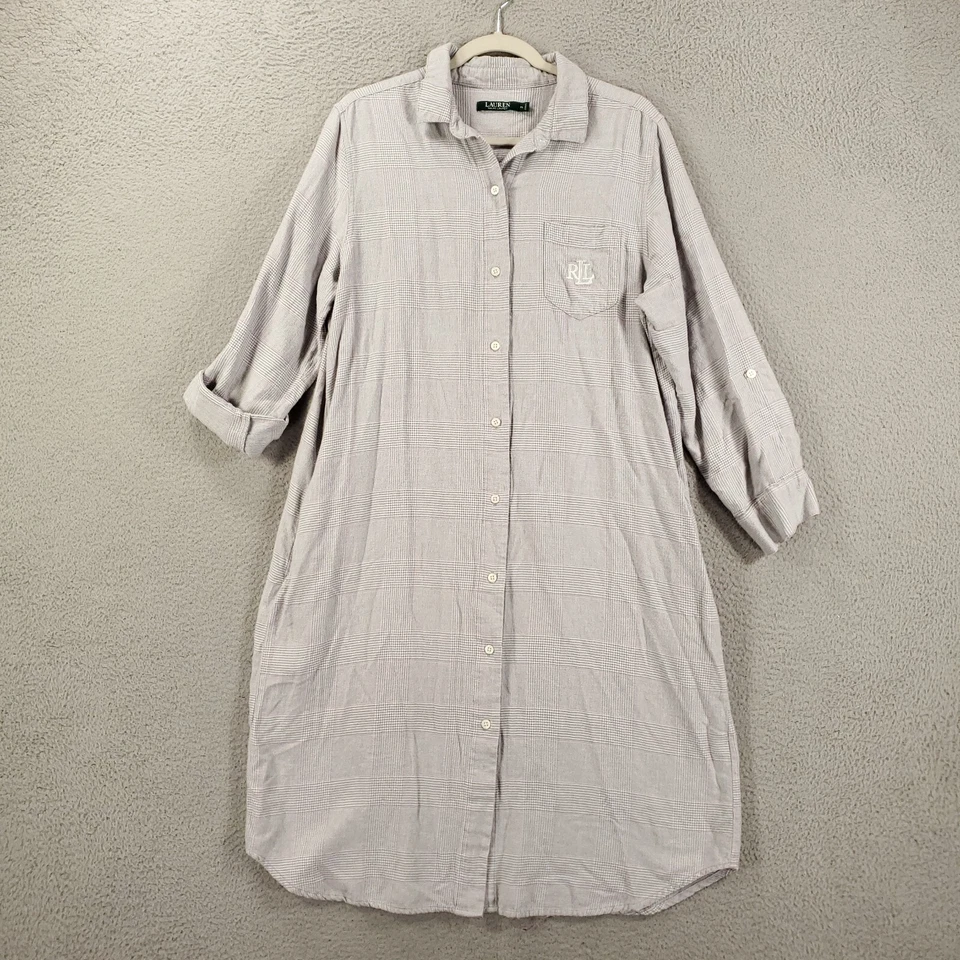 Ralph Lauren LRL Casa Vestido Mujer XL Camisa para Dormir Bolsillos Abotonados Pestaña Enrollable Foto 4 de 4