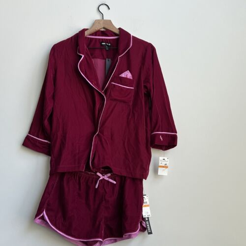 Nuovo set pigiama ROOM SERVICE velluto marrone piccolo colletto dentellato top pantaloncini - Foto 3 di 18