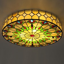 110V Flush Mount Ceiling Light, Stained Glass Ceiling Lamp for Bedroom New