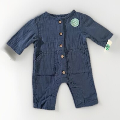 Organic Cotton Jumpsuit Romper Carter s NB One-Piece Blue Gauze Little Planet
