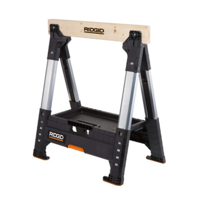 Jobsite Folding Sawhorse Adjustable Metal Legs Table Saw Horse Bottom Tools Tray