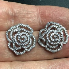 5035 Sterling silver 925 Romantic rose CZ flower stud earrings 3.5 grams