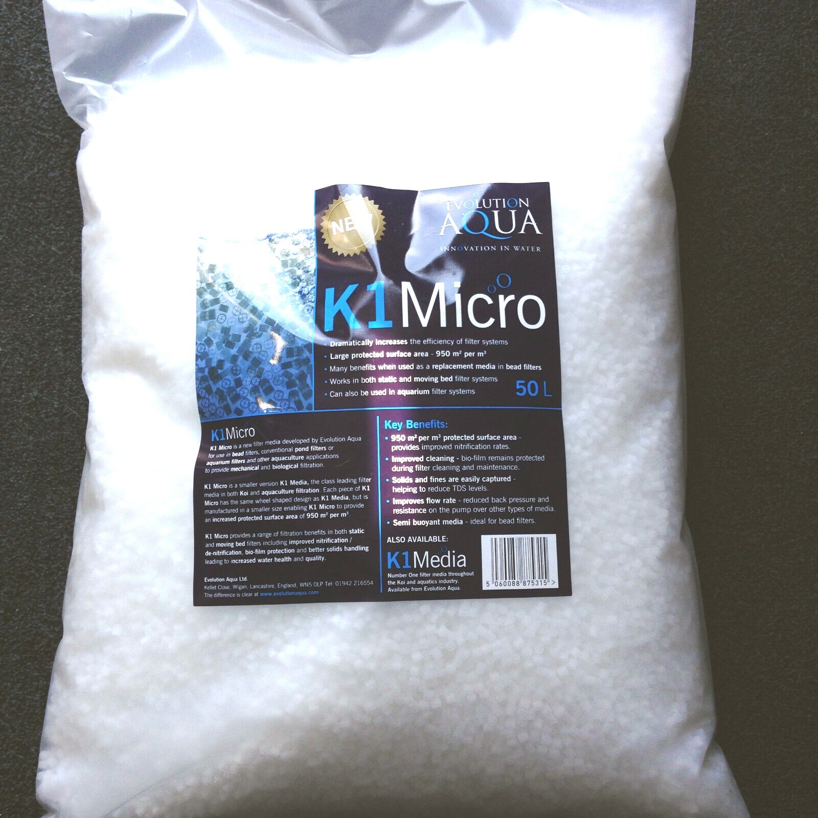 Evolution Aqua K1 Micro Pond Filter Media 50ltr