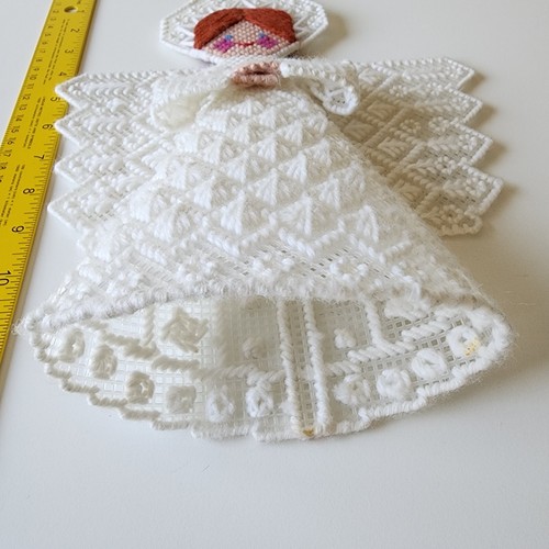 Vintage Angel Tree Topper Christmas Plastic Canvas Handmade 70s Cottage Grannie - Picture 3 of 17