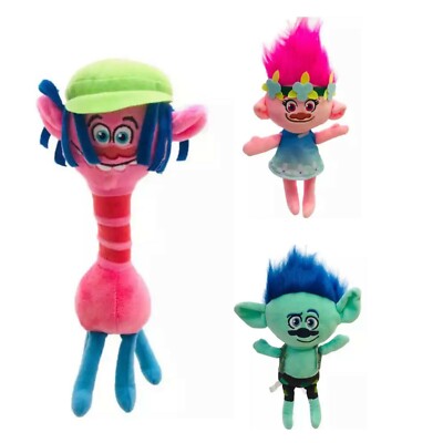 3 PCS Dreamworks Trolls Movie Plush Doll - Poppy, Branch, Cooper 8'' US SHIPPING