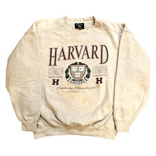 Vtg Harvard Crimson Sweatshirt Crew Neck Spell Out Script Crest Logo Pullover XL
