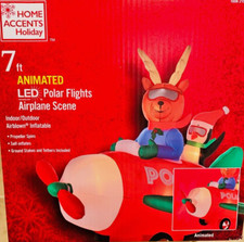 NEW 7 FT LONG ANIMATED CHRISTMAS POLAR FLIGHTS AIRPLANE SCENE INFLATABLE GEMMY