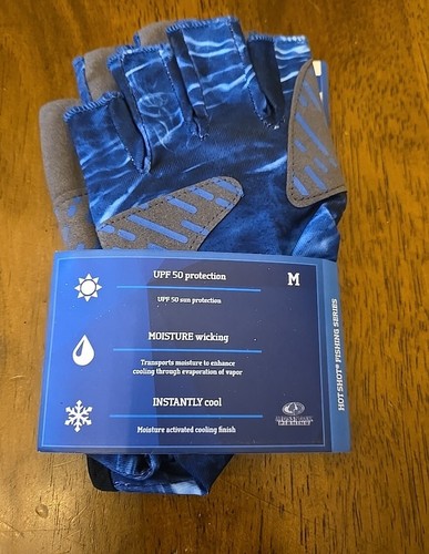 HOT SHOT Men's Reinforced Fingerless Fishing Gloves Mossy Oak Blue Medium - 第 2/7 張圖片