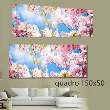 QUADRI MODERNI TELA 150X50  FIORI GELSOMINI ROSA NATURA BIANCO VERDE PRATO