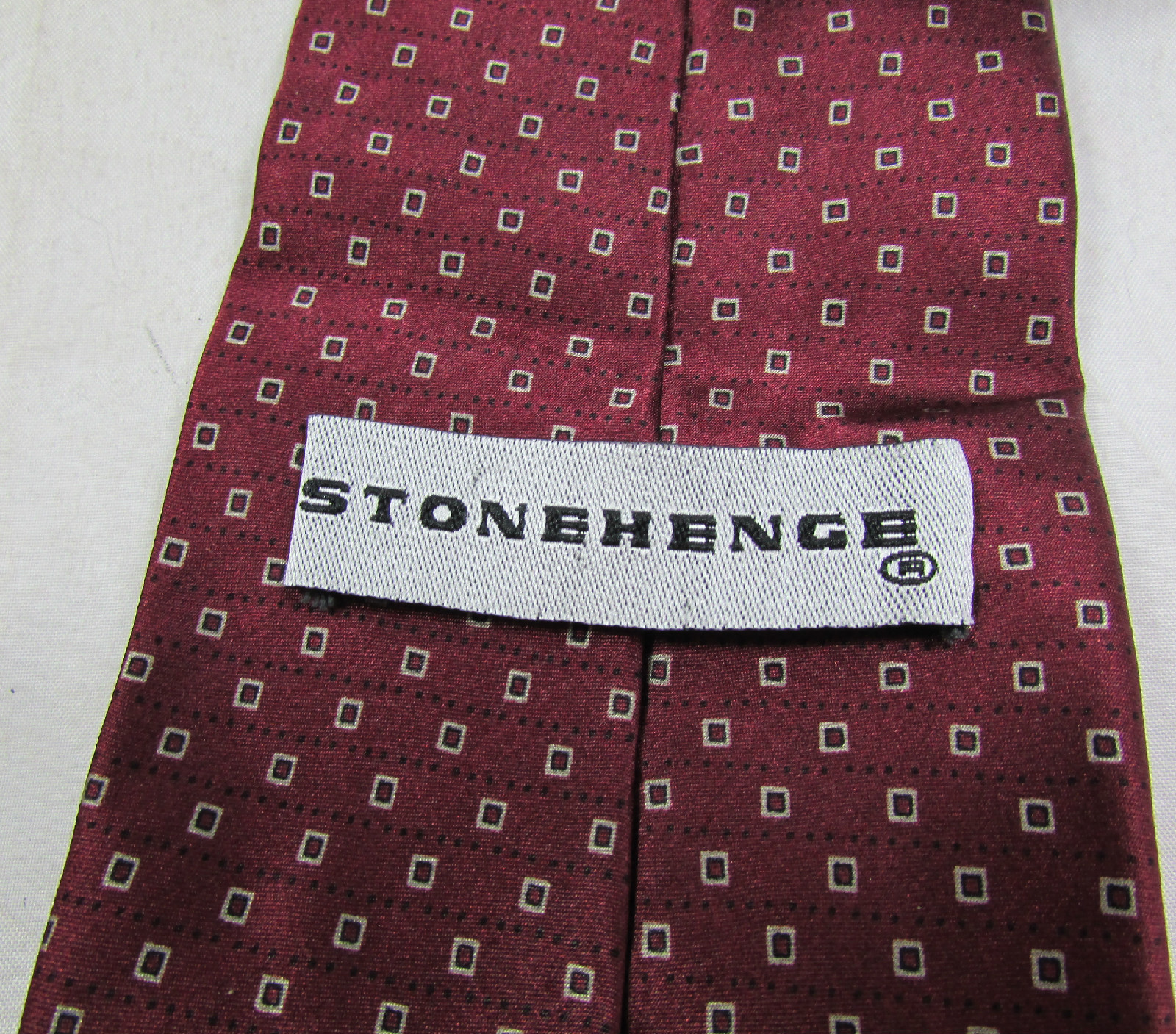 Stonehenge 100percent Silk Necktie Burgundy Red Gold Tiny Squares Geometric image 3