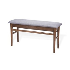 Modern Solid Wood Bench w Padded Seat, Medium Brown Color w Light Gray Cushion