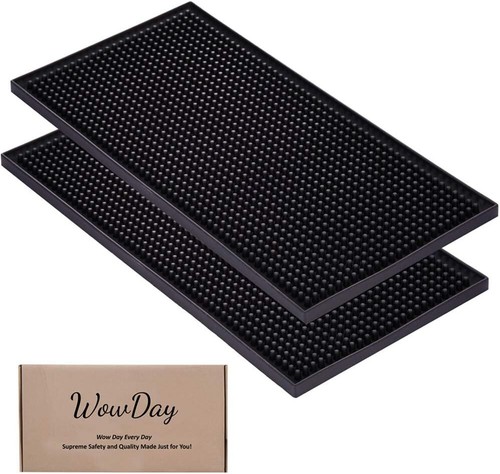 Bar Mat for Cocktail and Coffee Black Border Dot Prongs - 12 x 6,