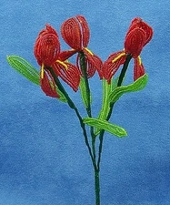 Vintage French Glass Beaded Brick (3) Iris Flower Bouquet