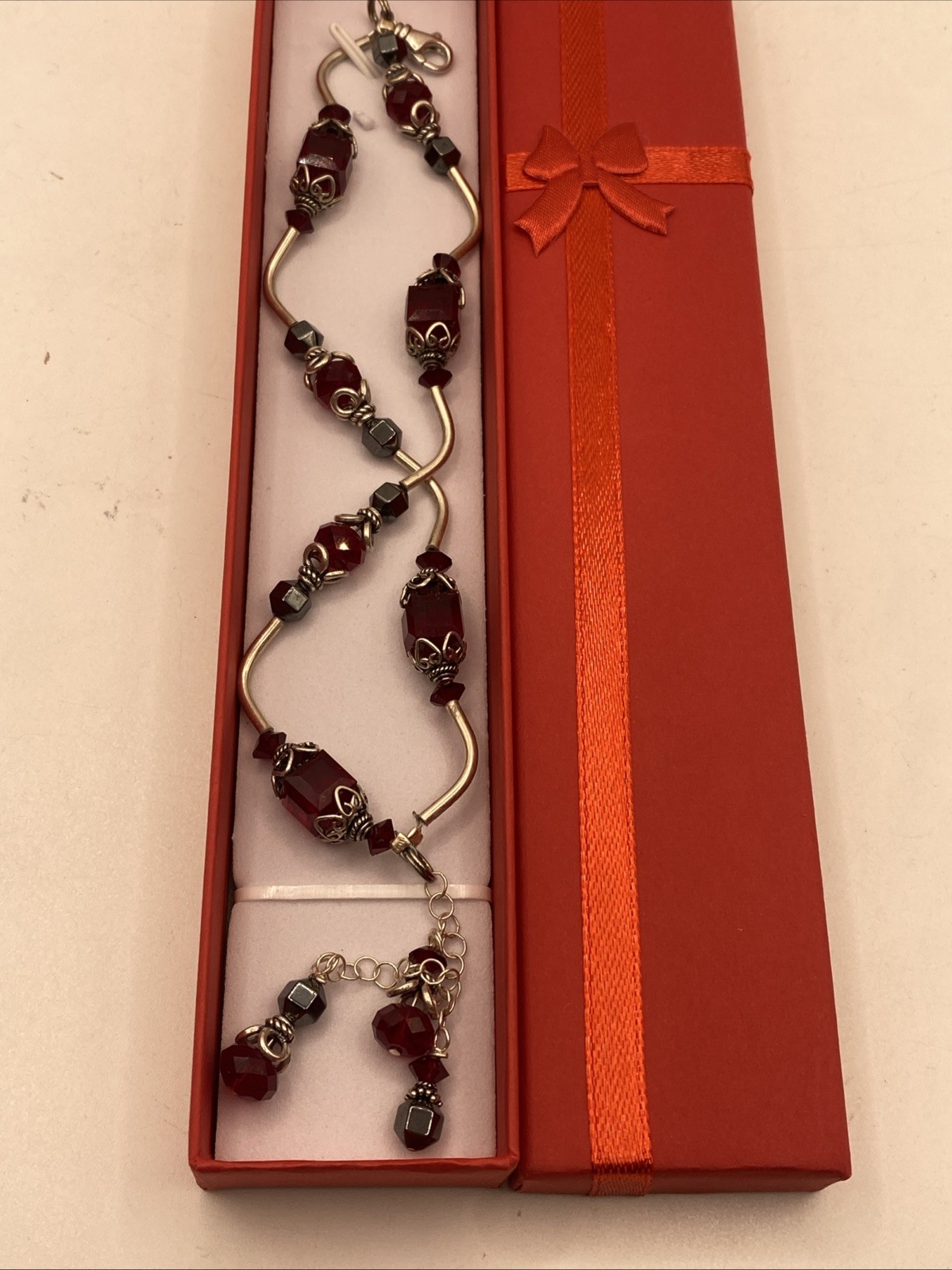 Bracelet, 925 Sterling Silver with Ruby Crystal C… - image 2