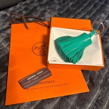 Hermes Carmen Green Leather Fringe Keychain Unused with Box Bag
